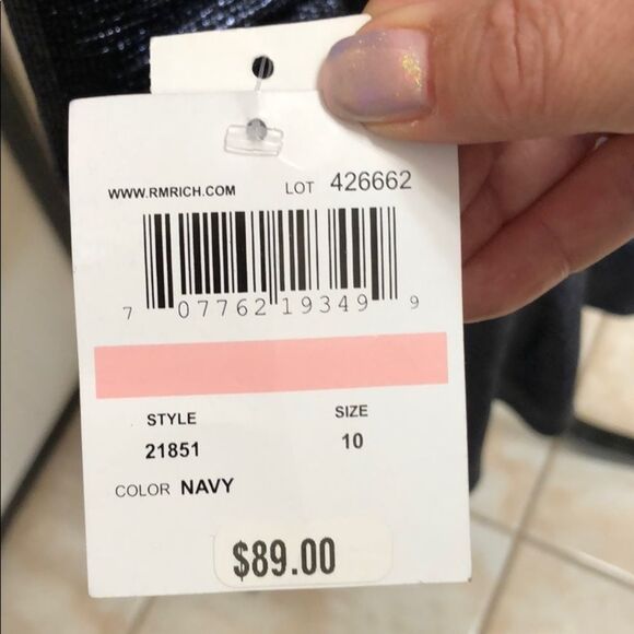 R&M Richards Navy Shimmer Drape Back Dress, 10 - Picture 5 of 7